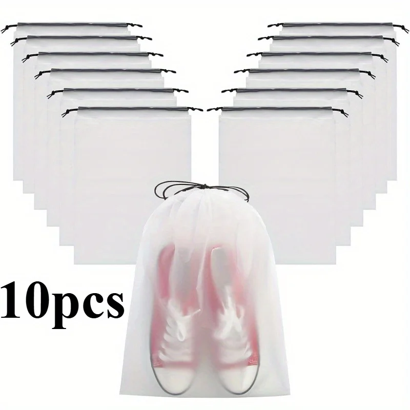 Juego de 10 bolsas para zapatos de viaje, bolsas transparentes para guardar zapatos, bolsas portátiles grandes con cordón para zapatos, artículos esenciales de viaje unisex