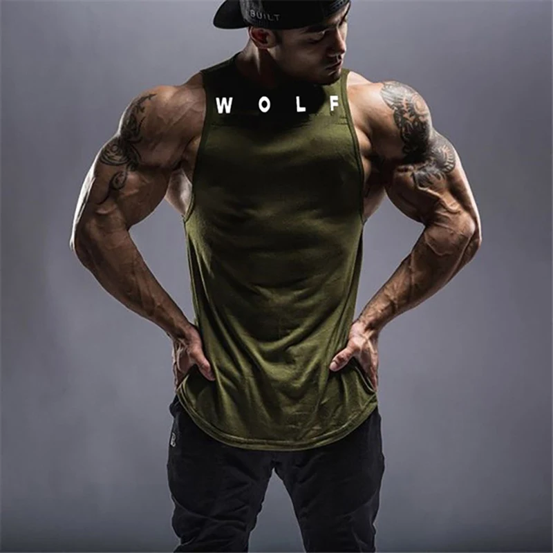 European And American Men\'s Fitness Tank Top Clothing Bodybuilding Muscle Sleeveless Sportswear Gym 100 Cotton Running Vest