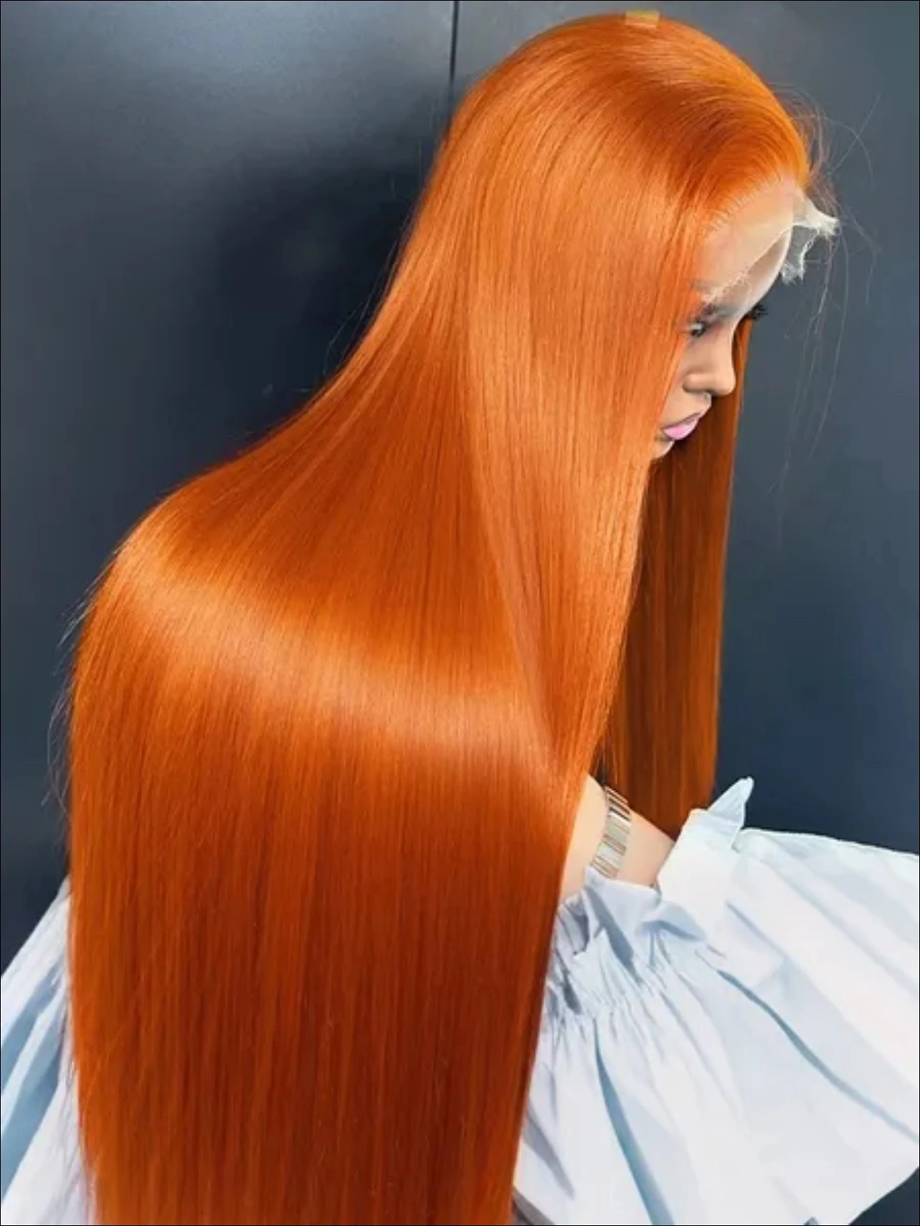 13X4X1 Lace Front Perücke Synthetisch Orange-Ingwer-Farbe Seidig Glatte Vorgezupfte Babyhaare Täglich Party Glueless Hitzebeständige Faser