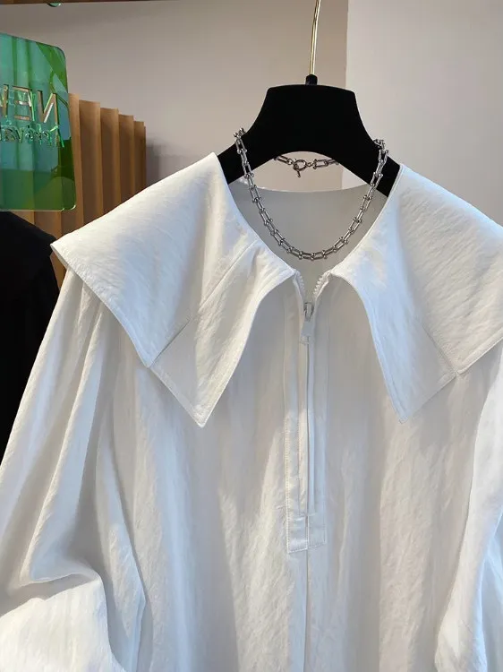 

Ele White irt Свободный женский воротник миди с кукольным воротником, новинка весны, красивый уникальный топ, удобный длинный све