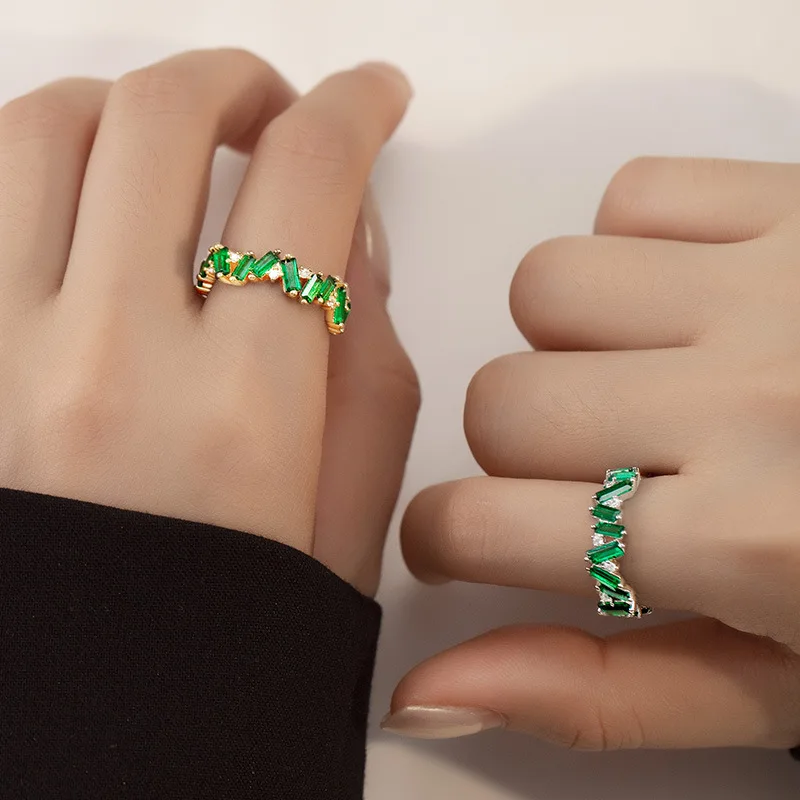 PONYKISS Silver Color Emerald Zircon Round Rings for Women Minimalist Vintage Fashion Jewelry Geometric Accessories