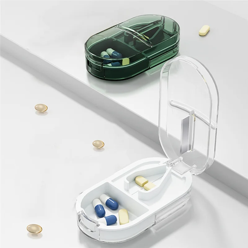 

AS60-Pill Splitter Portable Portable Pill Splitter Household Medicine Storage Box Medicine Splitter One-To-Two Pill Cutter
