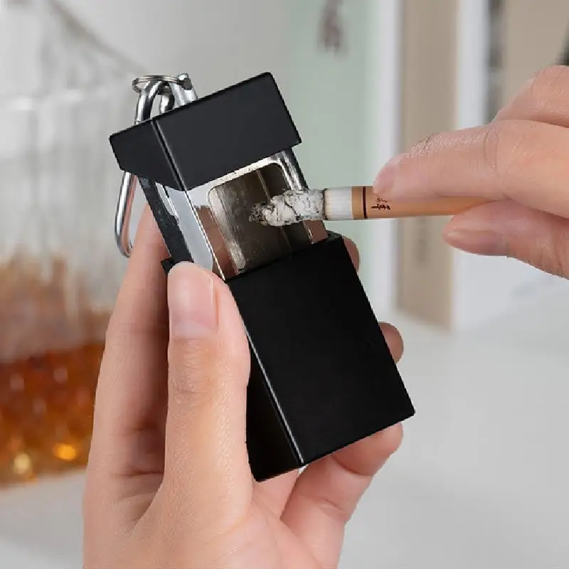 Portable Ashtray with Keychain Drawer Ash Holder Stainless Steel Cigarette Tray for Outdoor Car Travel Mini Ashtray Container