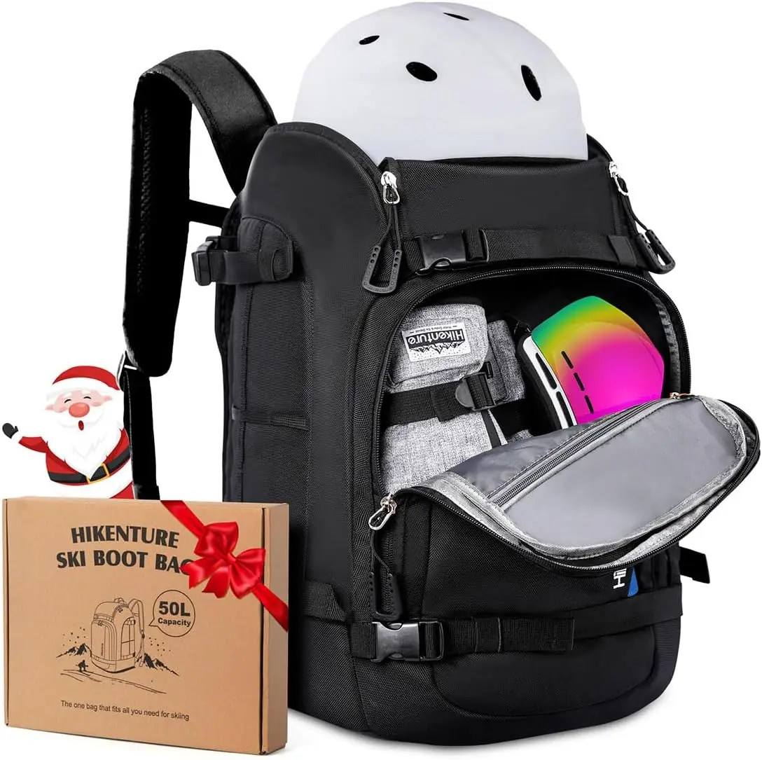 

50L Water-Resistant Ski Boot Backpack with Padded Compartments, Drain Holes for Snowboard Gear and Helmet Storage