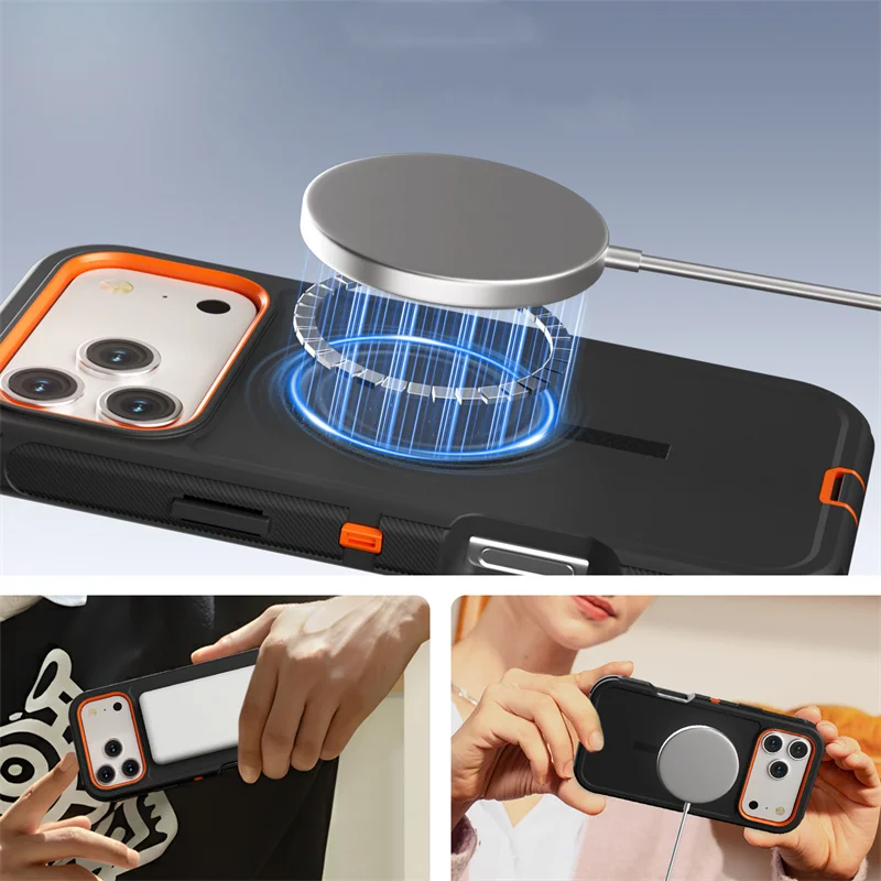 3 IN1 Heavy Duty Armor Schokbestendig Voor iPhone 16E 12 13 MINI 14 15 16 17 Pro Max Ari Voor Magesafe Magnetische Draadloze Lading Case