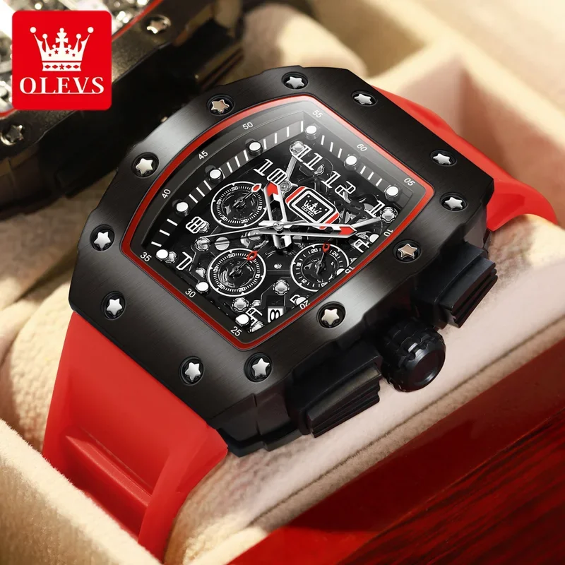 

OLEVS Men's Watches Quartz Watch Man Rubber Strap Multifunctional Chronograph Fashion Style Wristwatch Date Waterproof 3608