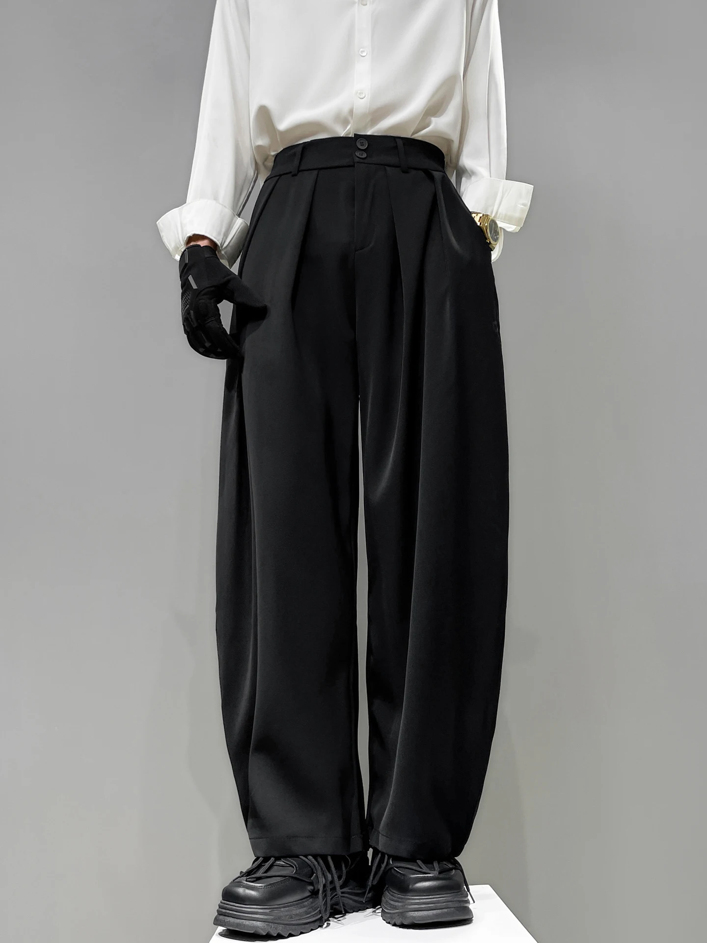 

Original Men's Loose Straight Leg Suit Pants Bend Knife Casual Drapey Wide Leg Trousers Faionable Autumn Youth Leisure