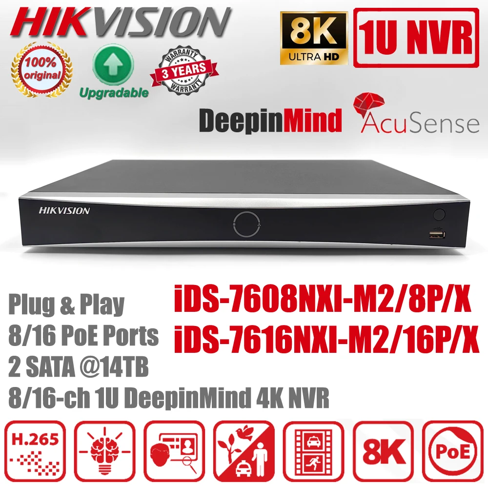 Hikvision iDS-7616NXI-M2/16P/X and iDS-7608NXI-M2/8P/X 8/16 Channel 4K AcuSense DeepinMind NVR Network Video Recorder