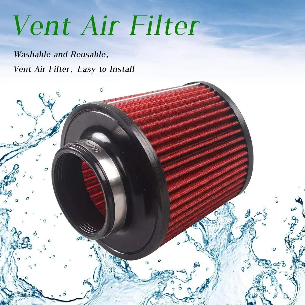 3" 76mm High Flow Inlet Cleaner Dry Filter Cold Air Intake Cone Replacement Red Universal Fit