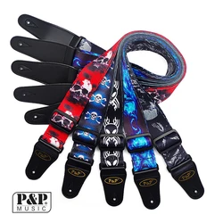 P&P Guitar Strap Skull Pattern Series Thermal Printing Electric Acoustic Folk Guitar Bass Strap