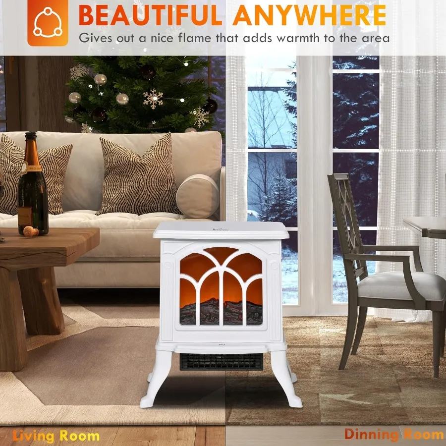 17 موقد كهربائي قائم بذاته مع سجلات واقعية وتأثير لهب لغرفة المعيشة أو غرفة النوم مجموعة طاقة مزدوجة للتدفئة #6