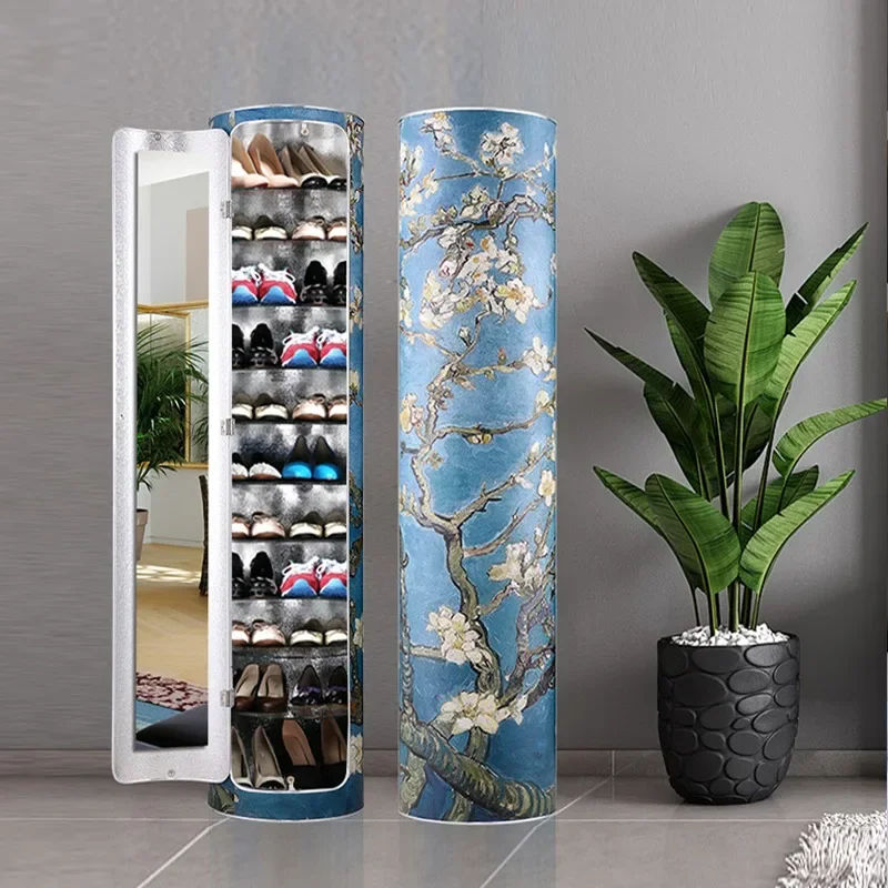 Rotating shoe cabinet shoe rack European American round cylinder multi-functional household storage large capacity