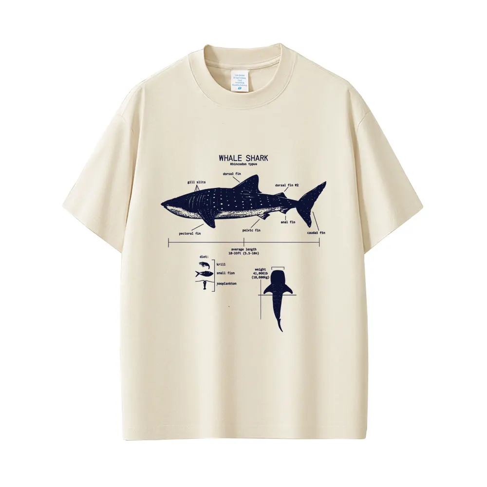 

Marine Animals Whale Shark Anatomy Graphic T-shirt Men Women Casual Vintage Cotton T Shirts Male Fashion Oversized Tshirt Tops