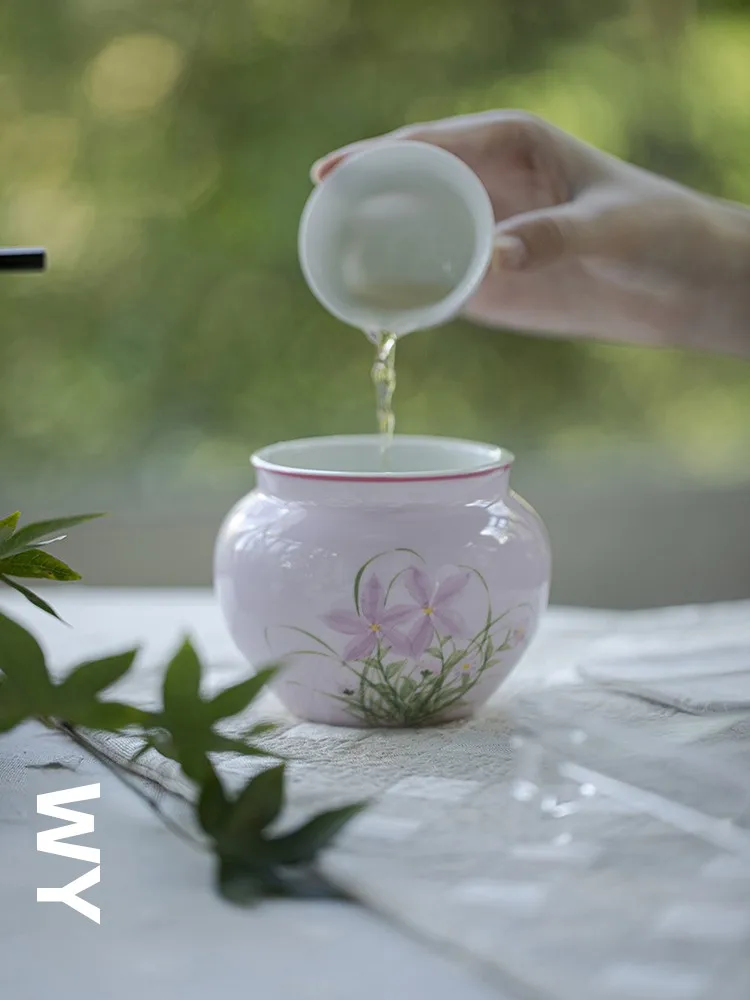 

Hand-Painted Cerc Tea Wastebasket High Aesthetic Value Peach Pink Color Jianui Home Use Tea Set Tea Brewing Accories