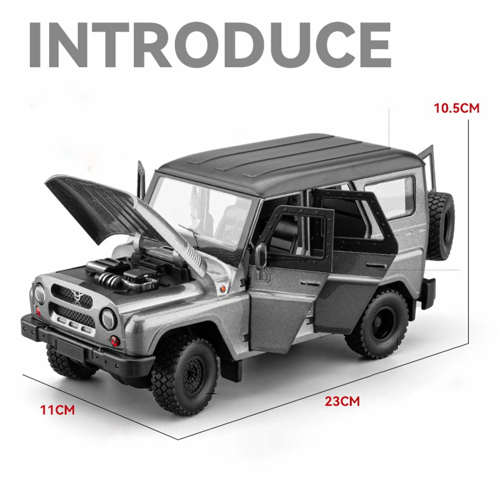 1:18 UAZ Hunter SUV Model Samochodu ze Stopu Metalu Zabawka Odlewana Ciśnieniowo z Napędem Pull Back, Dźwiękiem i Światłem, Samochody Zabawki dla Dzieci, Pojazd