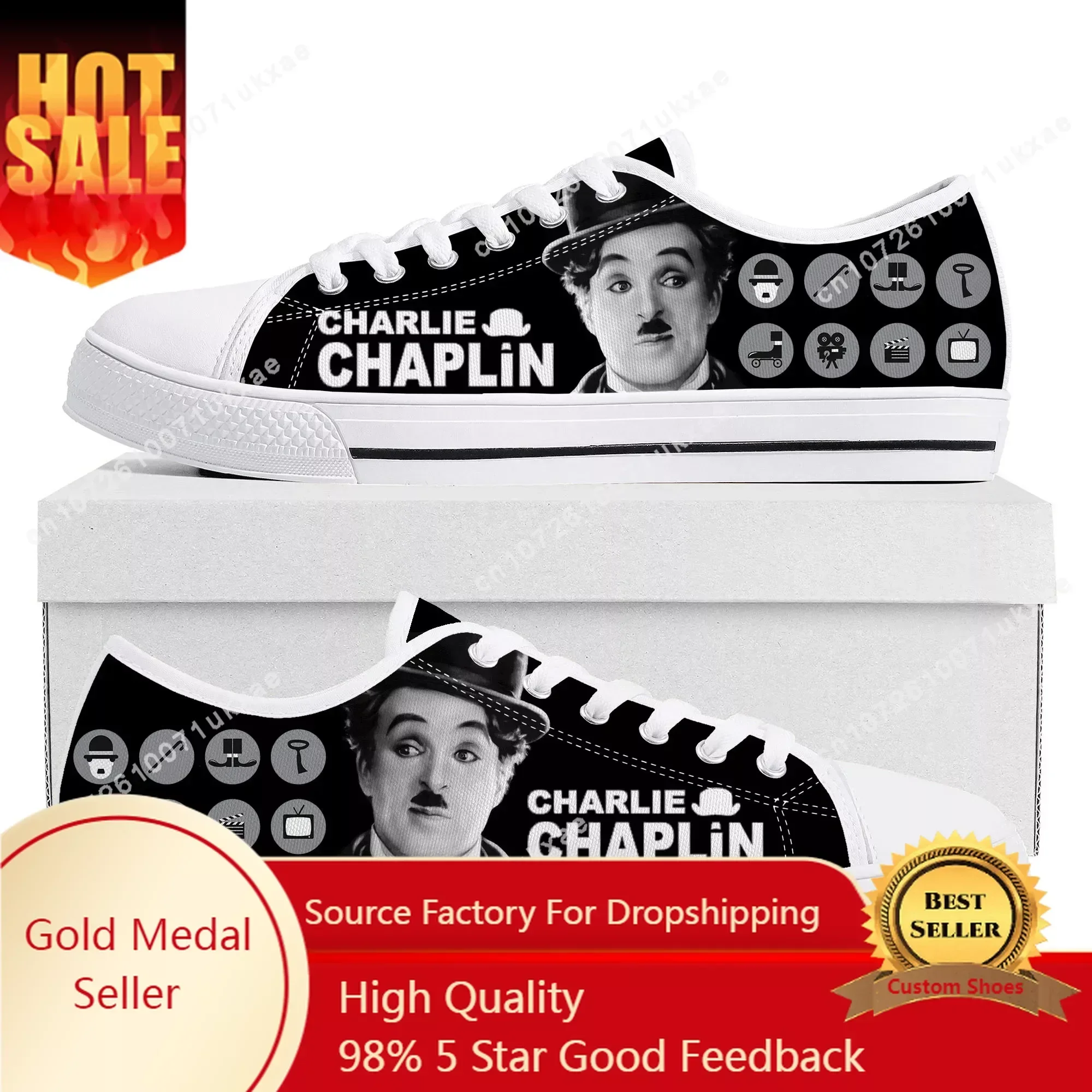 

Charlie Chaplin Low Top Sneakers Mens Womens Teenager High Quality Canvas Sneaker Couple Casual Shoes Custom Made DIY Shoe