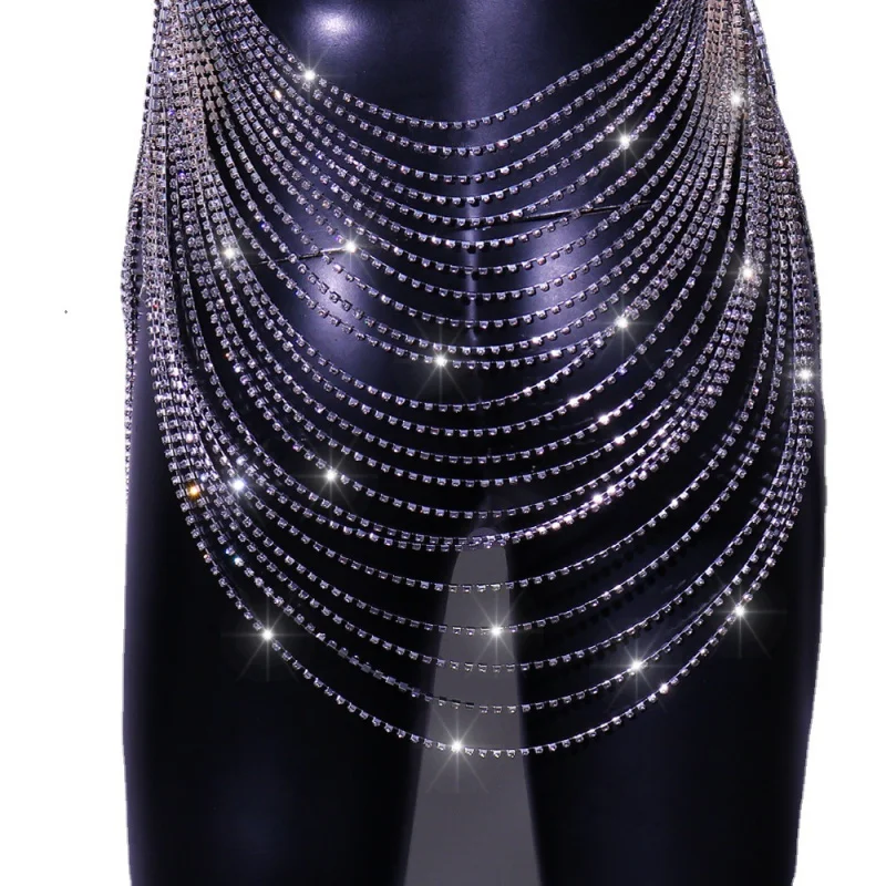 Moda esagerata multistrato con strass catena per il corpo discoteca performance tuta sexy accessori europei e americani corpo