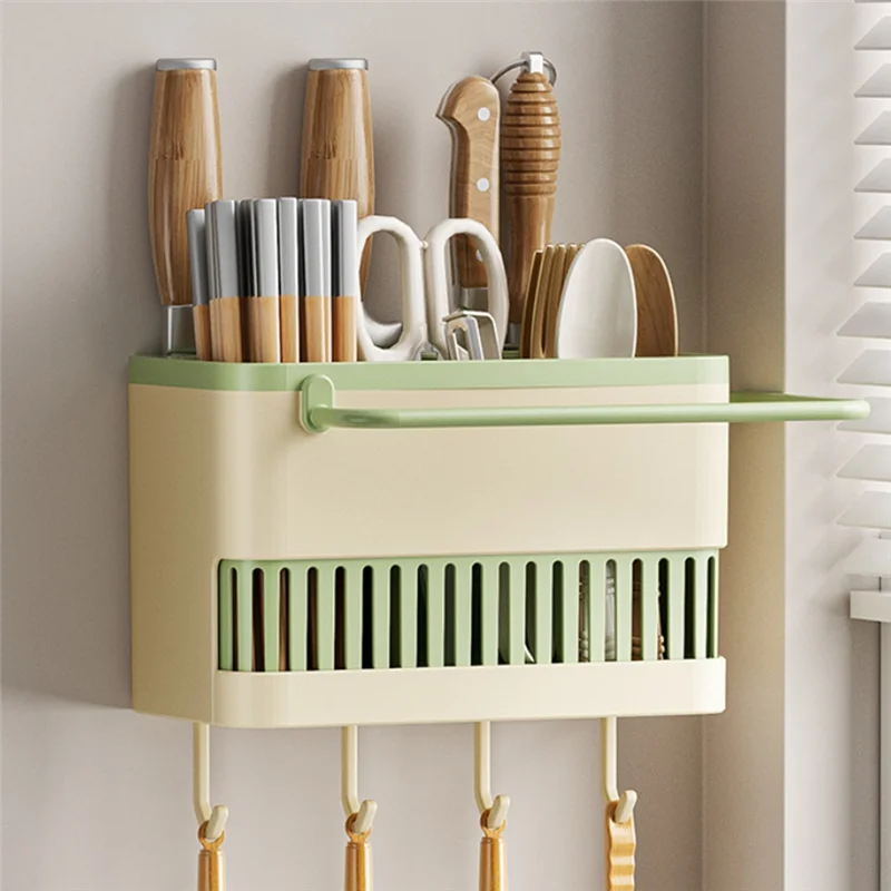 

ABPR-Kitchen Utensil Chopstick Storage Rack With Hook Drainage Rack Wall Mounted Tableware Storage Box Kitchen Organizer