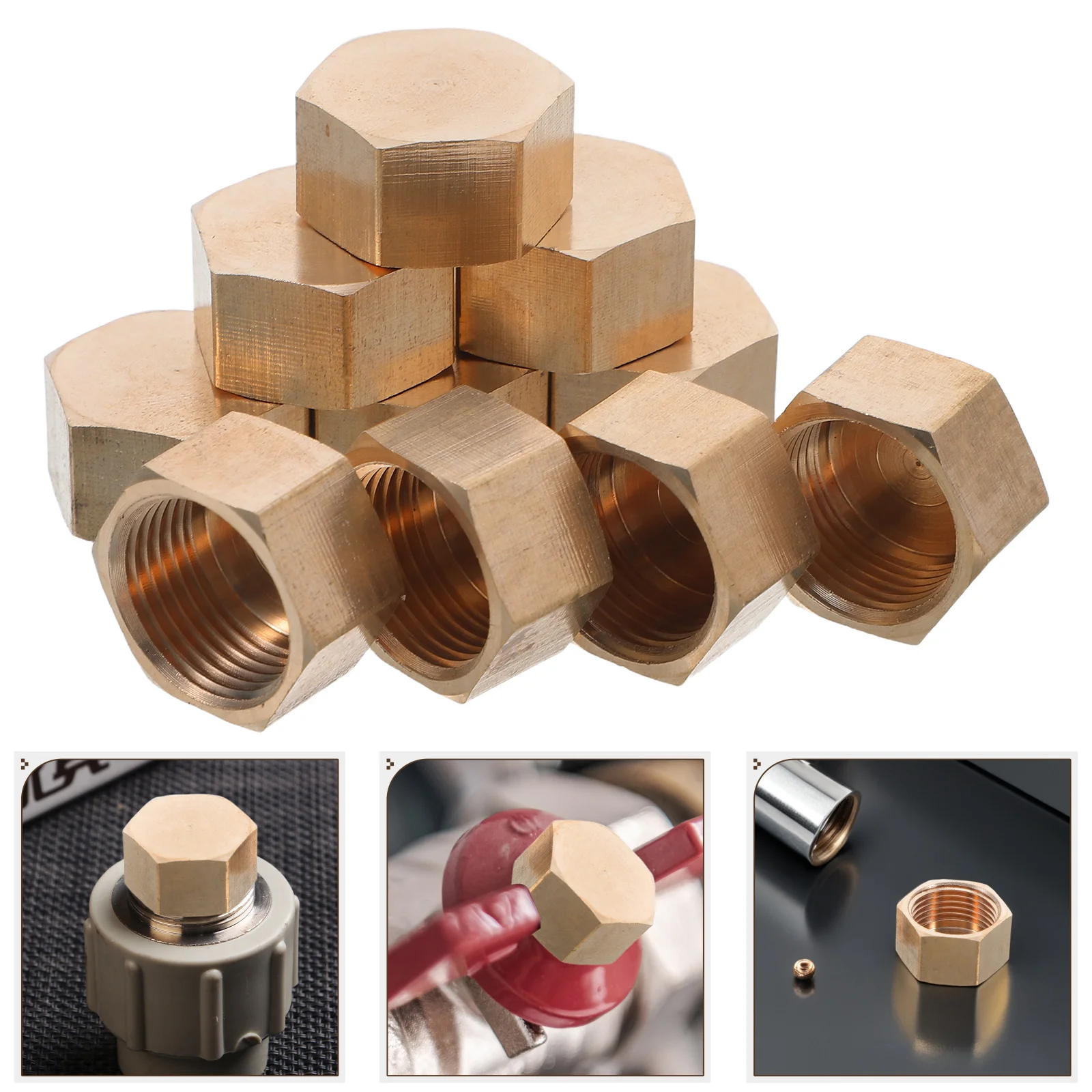 

10pcs 3/8" Brass Pipe End Cap Copper Water Valve Durable High Pressure Resistant For Home Industrial Use Compression
