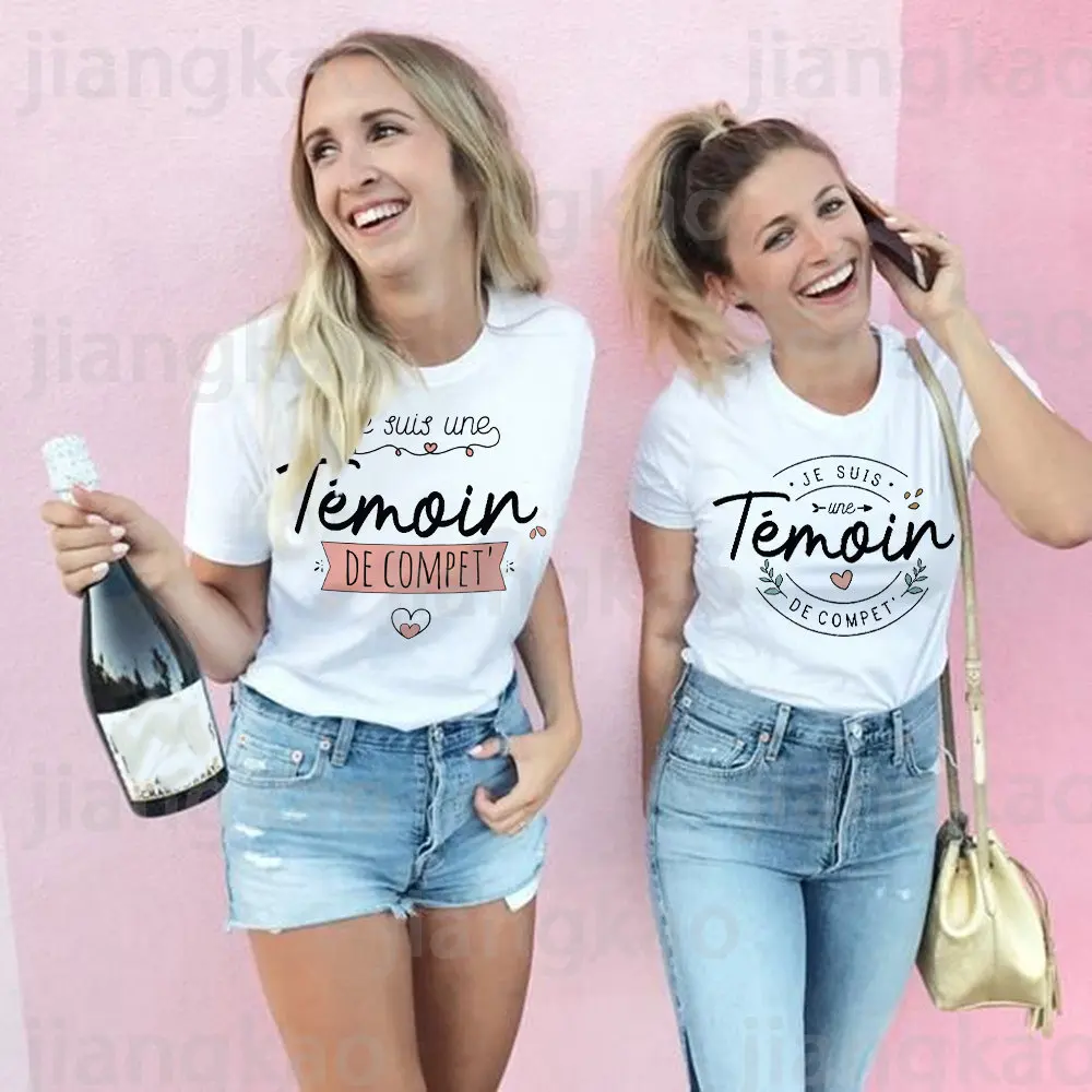 Temoin Französisch Druck T-Shirt Bachelorette Party Zeuge T Shirt Hochzeit Dusche T-shirt Brautjungfer Gruppe Top Hochzeit Outfit Kleidung