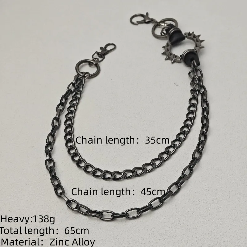 Cadena de Metal chapada en pistola negra con clavos de sauce para pantalones Punk, llavero Unisex de moda, accesorios, cadena de billetera antirrobo de seguridad