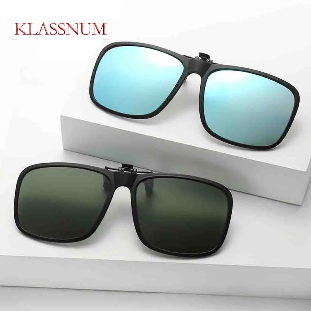 

KLASSNUM New Square Men Clip On Sunglasses men woman Polarized Sunglasses Flip-up Frames glasses Night Vision Color Lens