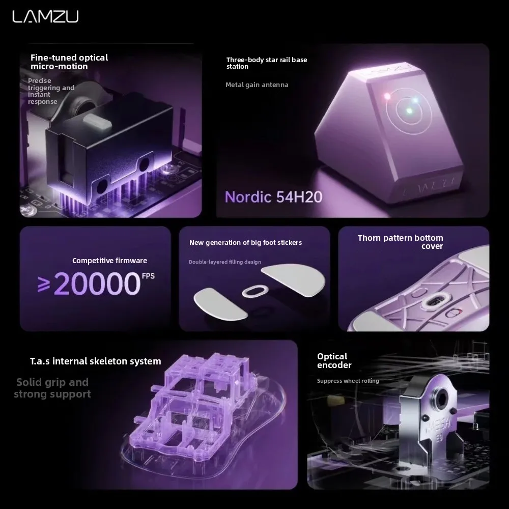 LAMZU Thorn V2 Wireless Gaming Mouse Dual-Mode PAW NEXT Dual 8K 55g Lightweight Ergonomic Low Latency Gaming Accessories Gifts