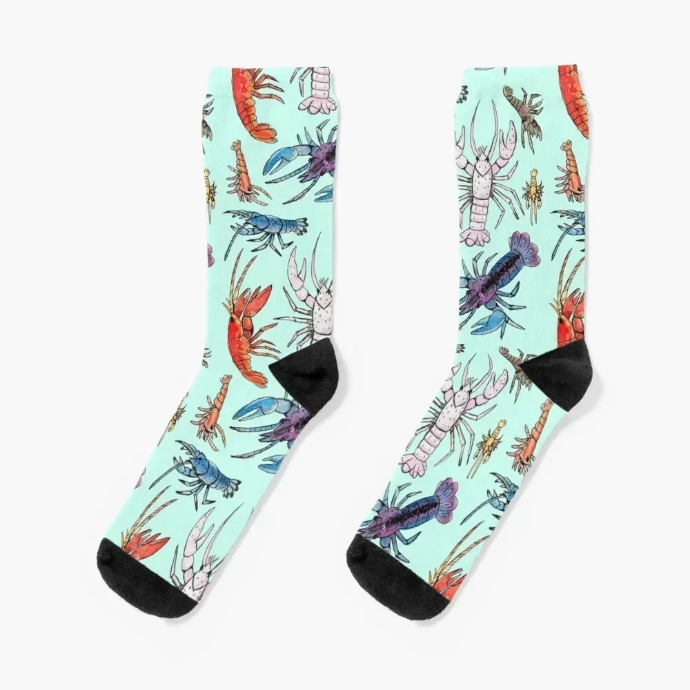 

Colorful Aquatic Crayfish Species in Watercolor Socks bright garter winter gifts aesthetic Run Woman Socks Men's