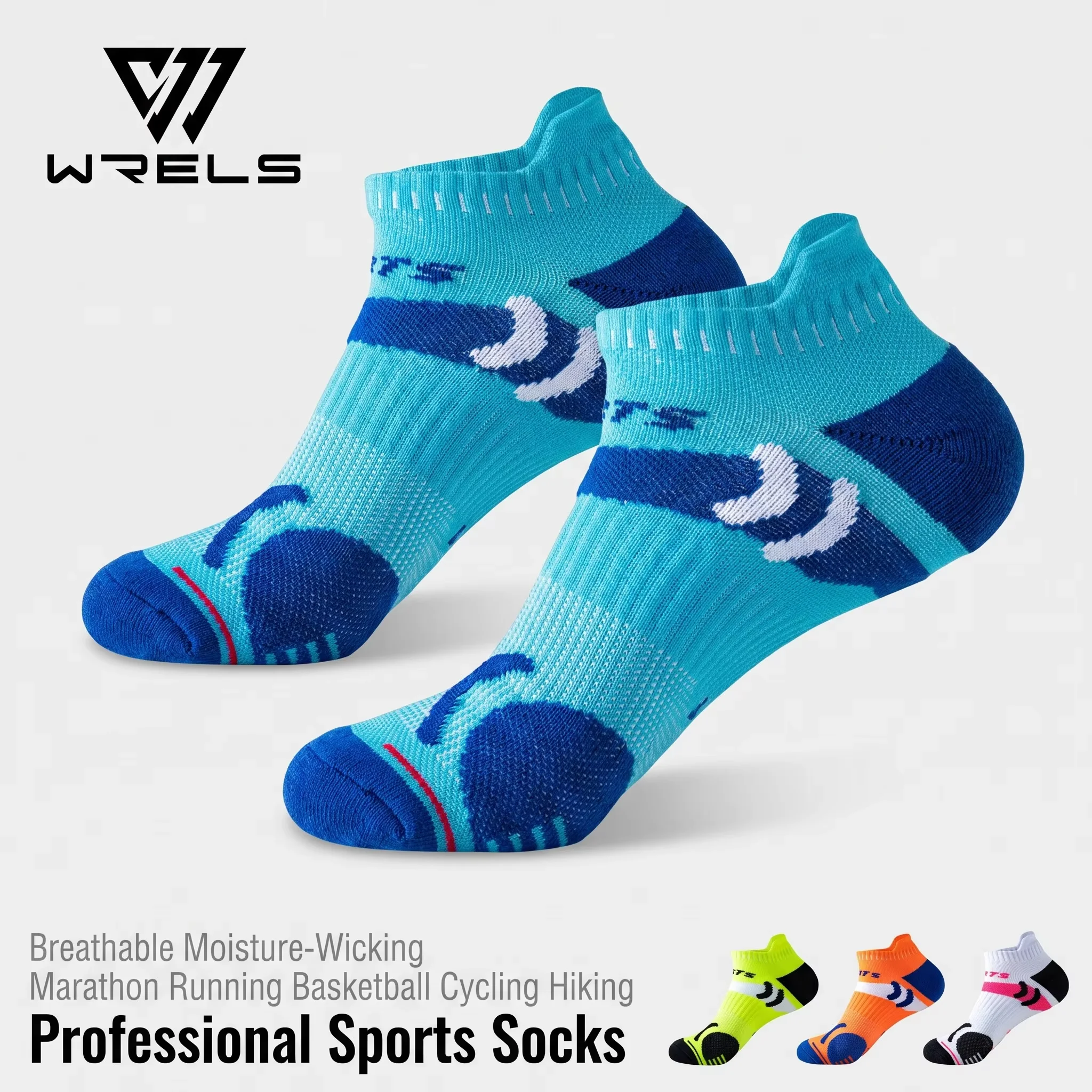 WRELS 1/2/3 Paar Laufsocken, atmungsaktive, knöchelhohe Sportsocken, feuchtigkeitsableitend, rutschfest, geruchsneutralisierend, für Herren und Damen, geeignet für Fitnessstudio und Wandern.