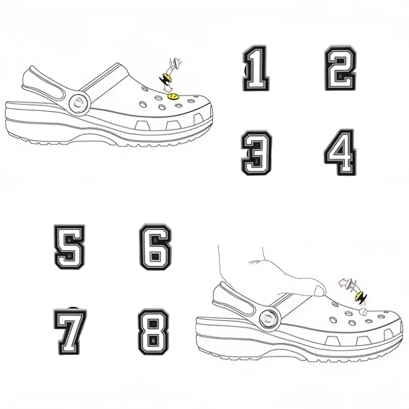 1 Piece Charms Decorations Numbers 0 To 9 Shoe Accessories Black White Pvc Ornament Pins Friend's Holiday Party Gift