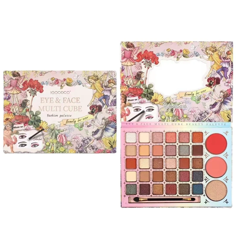 33 colori Flower Fairy Matte Eyeshadow Palette con pennello a specchio Glitter Eye Shadow Blush Pigment Makeup Palette per occhi viso