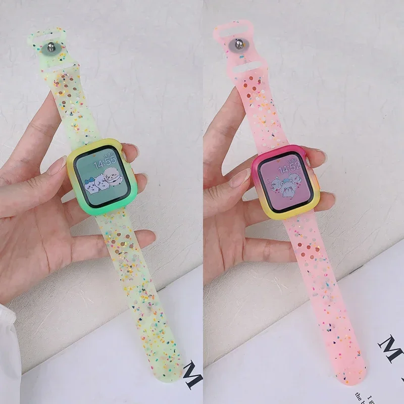 

Силиконовый чехол Pop Candy + ремешок для Apple Watch Series 9 8 7 45 мм 41 мм, ремешок SE 6 5 4 44 мм 40 мм, силиконовый ремешок Correa Iwatch Ultra