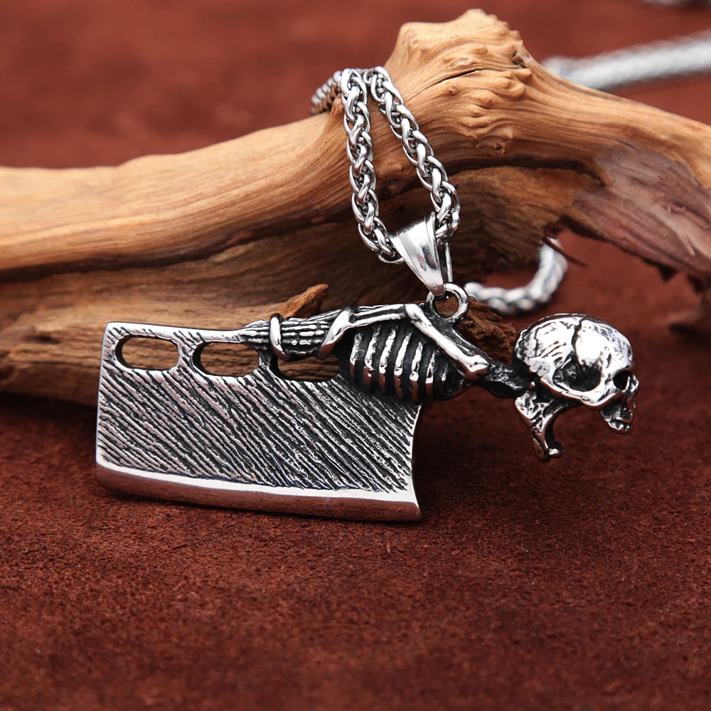 Unique Kitchen Knife Skull Pendant Necklace Punk Gothic Skull Necklaces Men Women Creative Stainless Steel Bottle Opener Jewelry