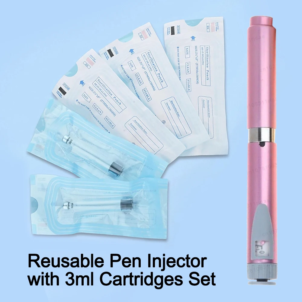 Insulin Injection Pen & 10Packs Individually Wrapped 3ml Cartridges Portable Pen Injector Adjustable Dose Control Injection Pens