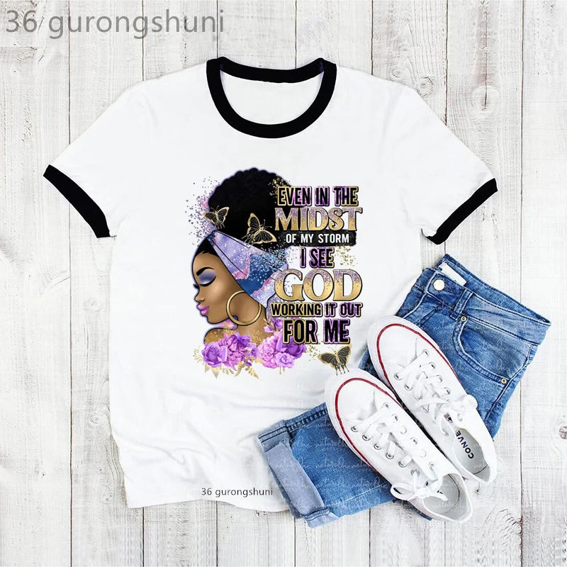 

Leopard Butterfly Black Girl Magic T Shirt Women Even In The Midst Of My Storm Graphic Print Tshirt Female Fashion Melanin Tops