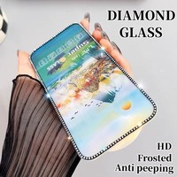 New Diamond Plated Tempered Glass For iphone 16 15 14 13 12 11 Pro Max 3D Stereoscopic Diamond Inlaid Anti peeping Matte Glass X