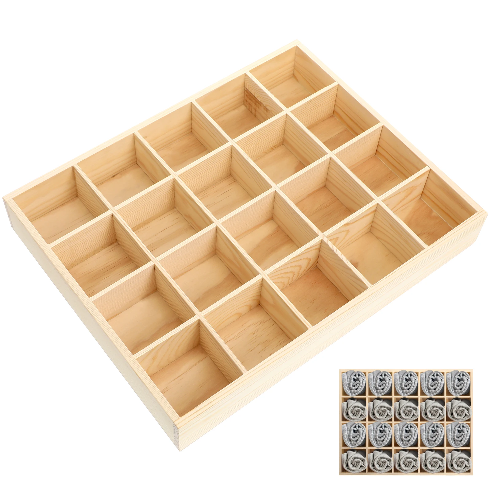 

20 Compartments Wooden Underwear Drawer Organizer Storage Box For Socks Bras Leggings Panties Stackable Clothes Organizer