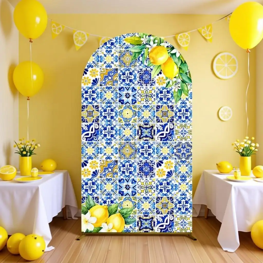 Lemon Party Arch Backdrop Cover for Baby Shower Birthday Party Decor Elastic Fabric Customize Arch Stand Cover Photo Background