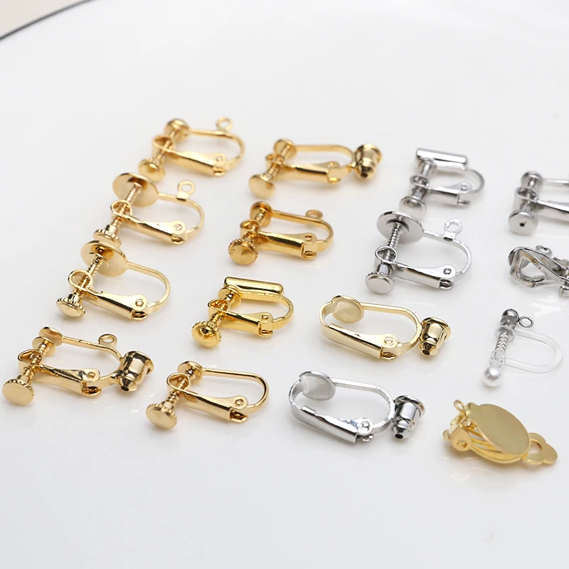 2pcs Diy Jewelry Accessories Gold Color Plated Screw Ear Clip No Pain Ear Hole Ear Clip Converter Earring Material Handmade