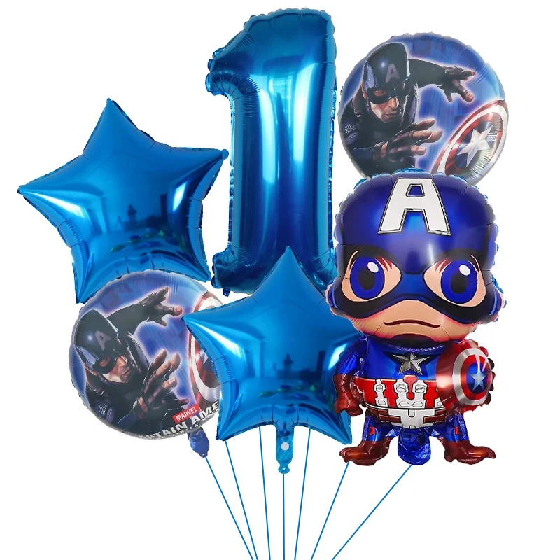7Pcs Superhero Avengers Captain America Balloon Set 32in Number Foil Balloons for Boy Birthday Party Decor Baby Shower Supplies