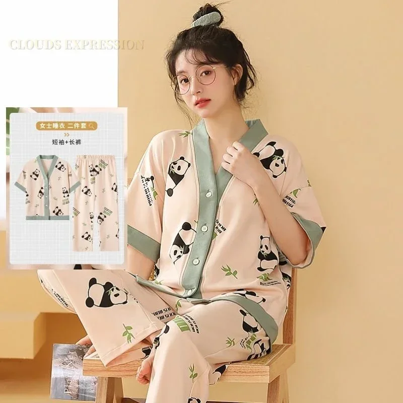 Spring Cartoon Nightwear Kawaii Girls Young Women's Pajama Sets Pyjamas Femme Sleepwear Female Loungewear Pijama Mujer Homewear