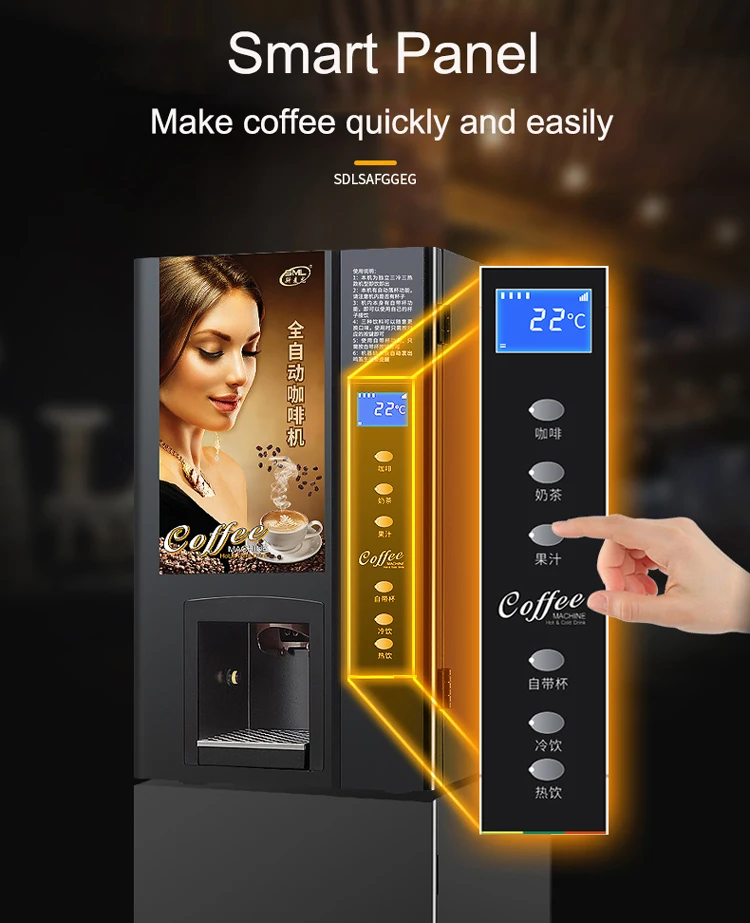 Automatic Espresso Coffee Vending Machine Coin Commercial Beverage Coffee Machine Electric Aluminum Smart Technology Coffee Shop