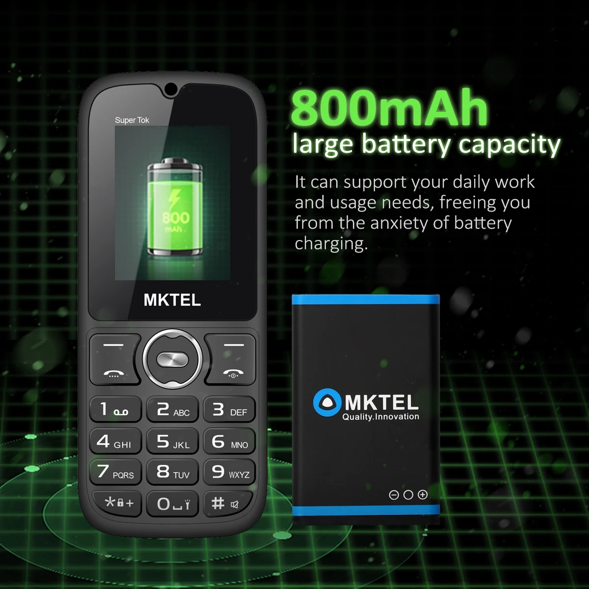 MKTEL SUPER TOK 1.77''Screen 800mAh Battery  Dual card dual standby   MP3 MP4 FM Radio For Senior