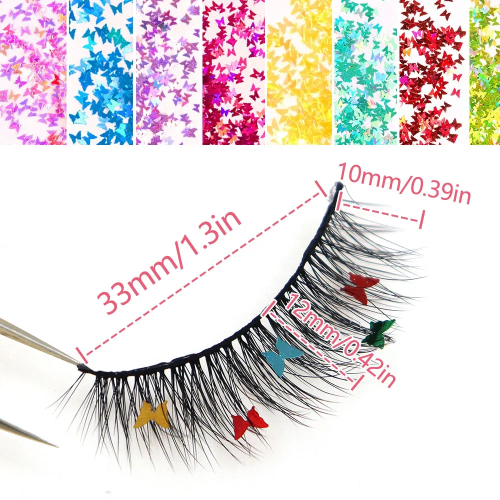 3 ペアセットスター蝶ハート型スパンコールつけまつげ妖精の杖パーティーハロウィンクリスマスカラフルなスパンコールまつげ