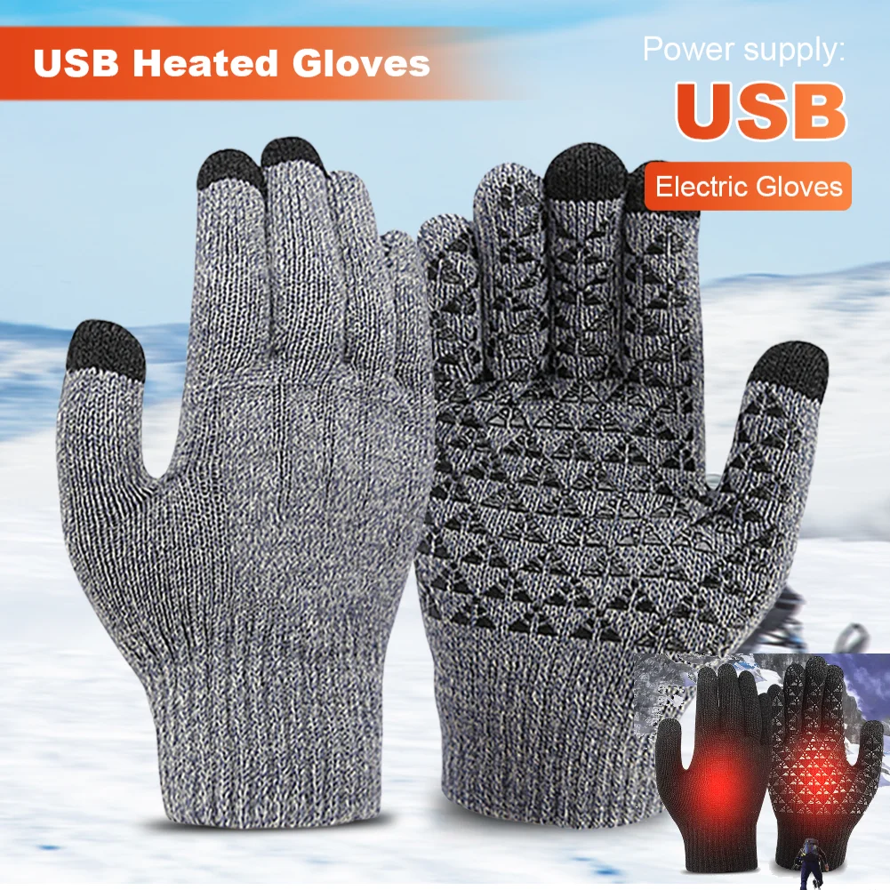 

USB Heating Gloves Touch Screen Thermal Windproof Warm Gloves Full Finger Warmer