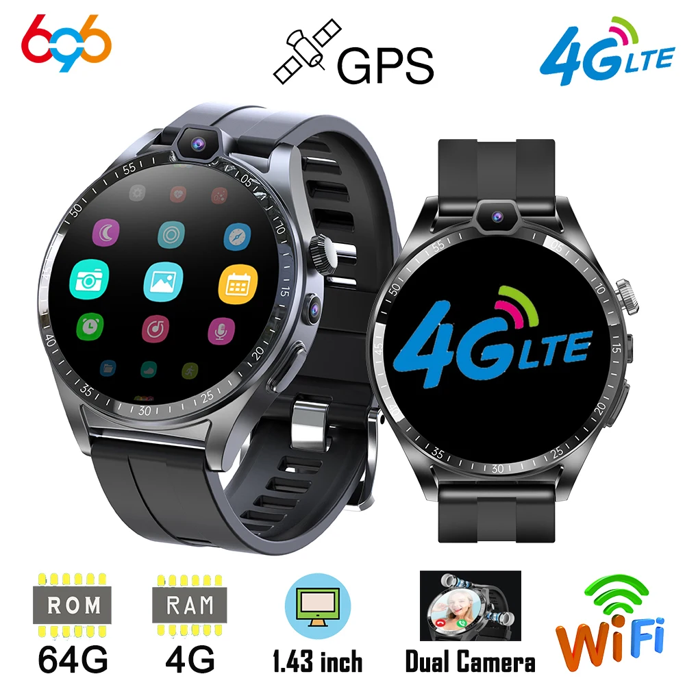 

RAM 4GB Smart Watch Men SIM WIFI 4G Network Big Battery Message Reminder Face ID NFC GPS Dual Camera Waterproof APP Installation