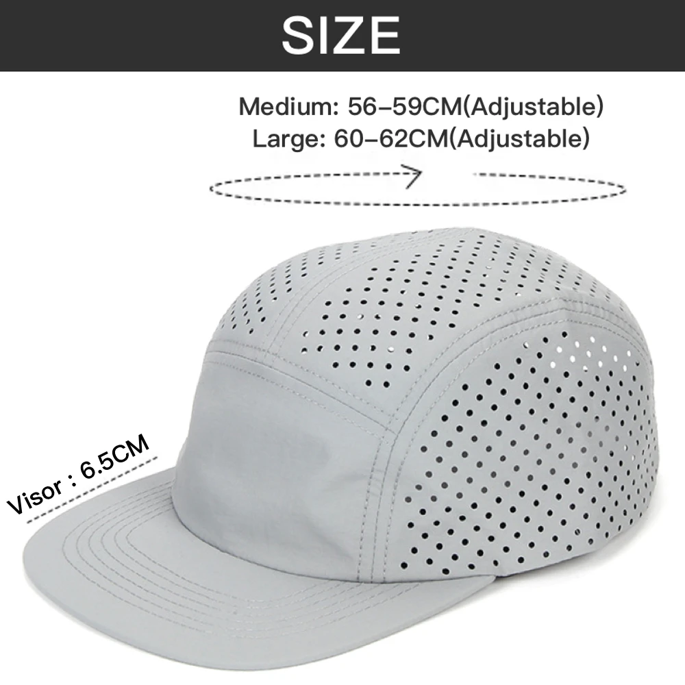 Gorra perforada de 5 paneles para hombre, gorras de béisbol ligeras y transpirables de secado rápido para correr, acampar, senderismo, entrenamiento