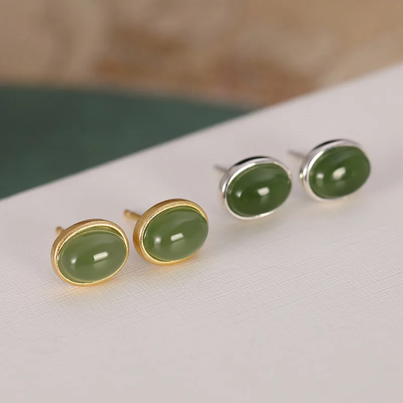 

Овальные женские серьги из стерлингового серебра 925 пробы с позолотой из натурального хэтянь и би нефрита
