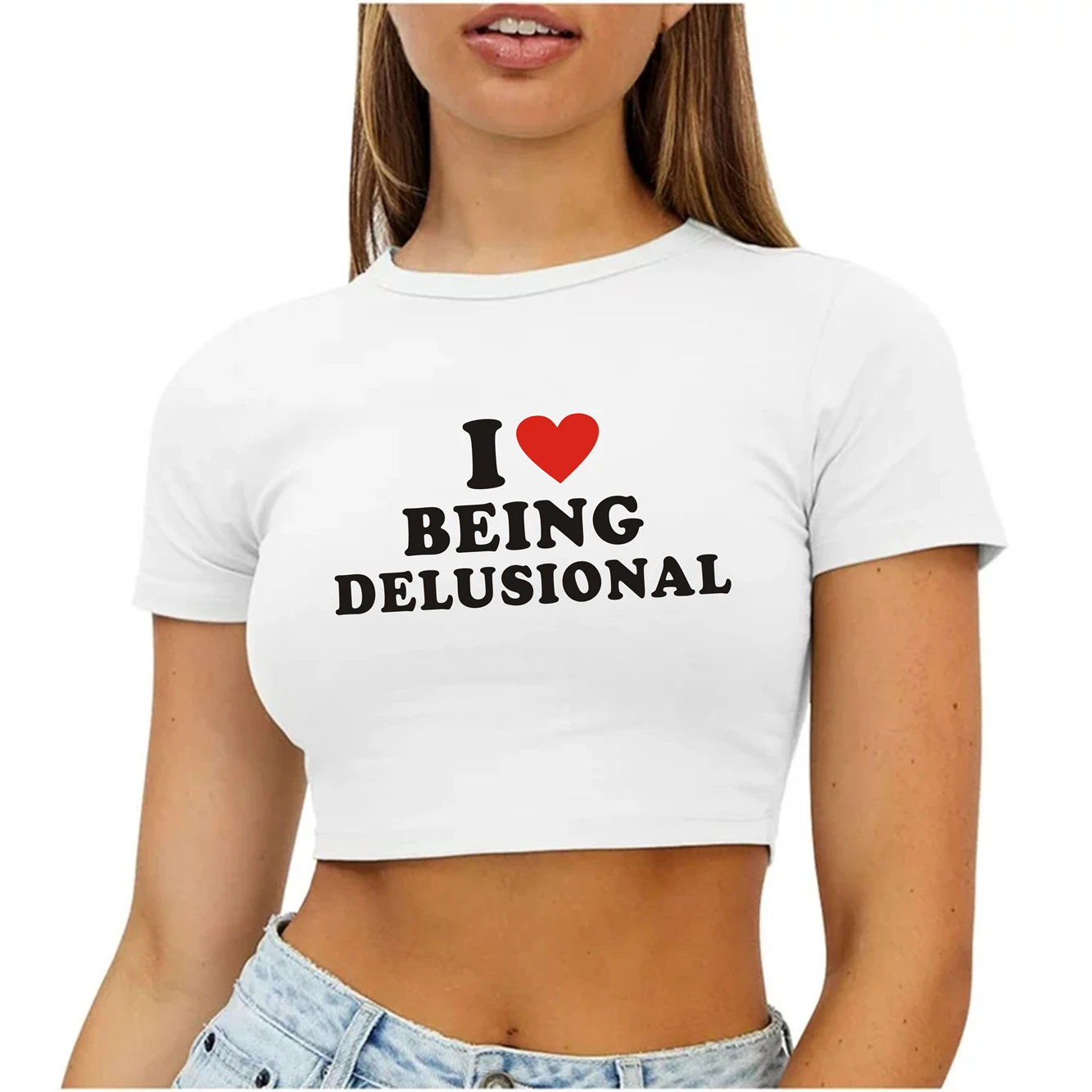 I Love Being Delusional Y2K Baby Tee Girls Crop Top Y2K Short Top Letter Printed Baby T-Shirt