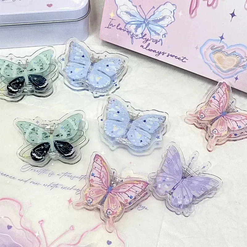 Butterfly Style Paper Clip Acrylic Retro Butterfly Non-sticky Memo Pad Clip Kawaii Snack Seal Binder Clip Kpop Photocard Paper